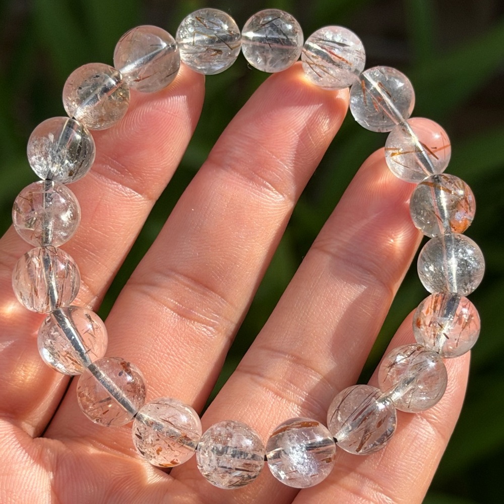 10mm stretchable‎ clear gold rutilated quartz bracelet 0430